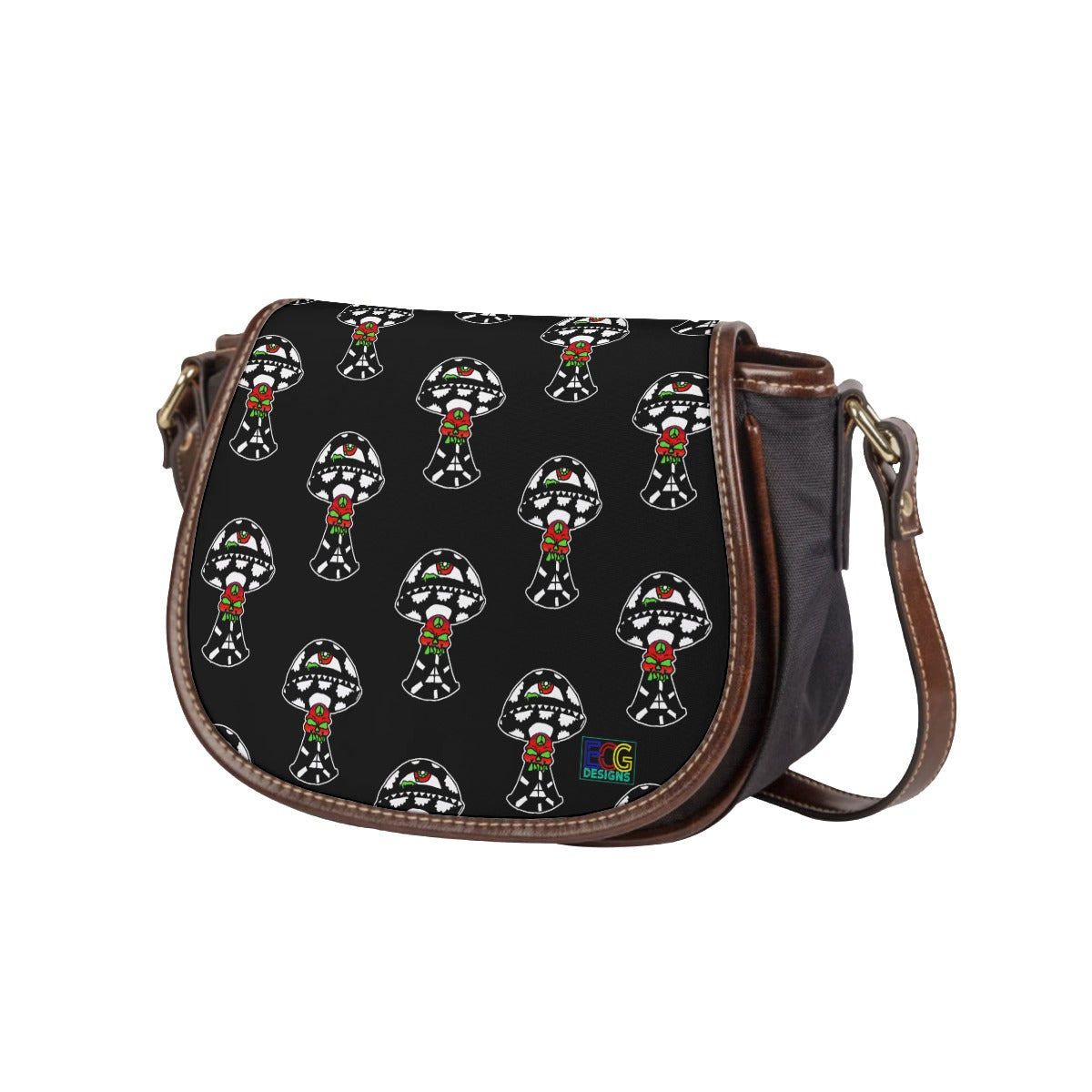 Black and White Skull Shroom Tambourin Bag With Single Strap