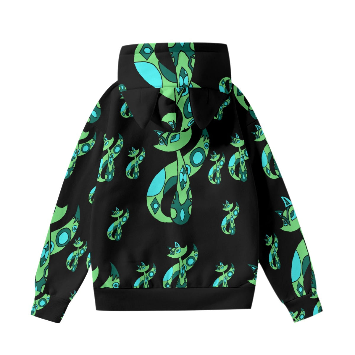 Green Cat All-Over Print Women’s Hoodie With Decorative Ears