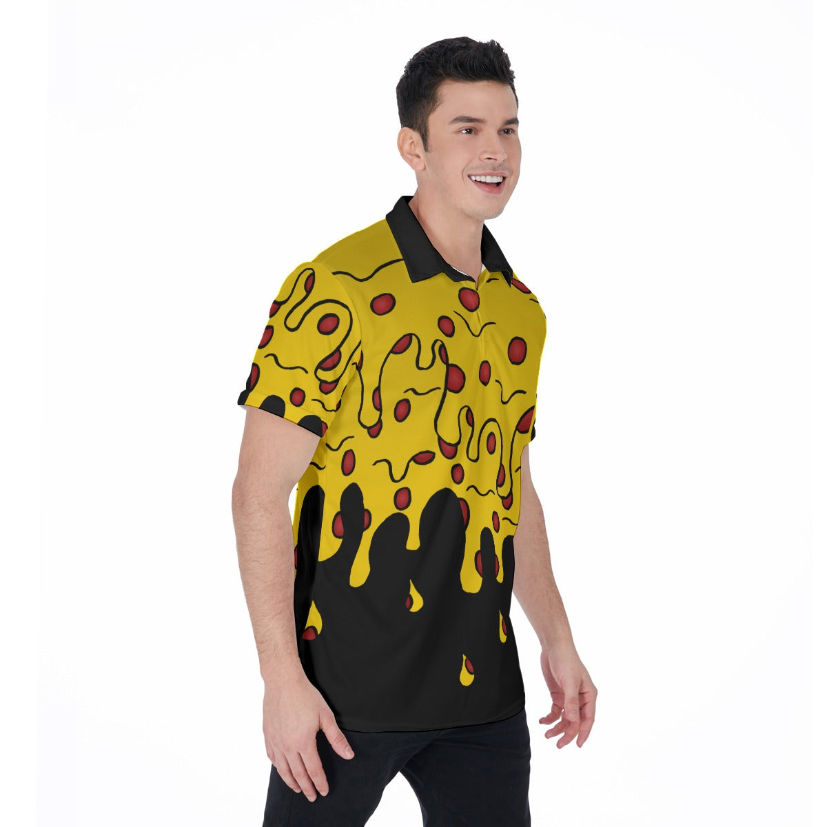 Cheesy Pizza Drip All-Over Print Men's Polo Shirt