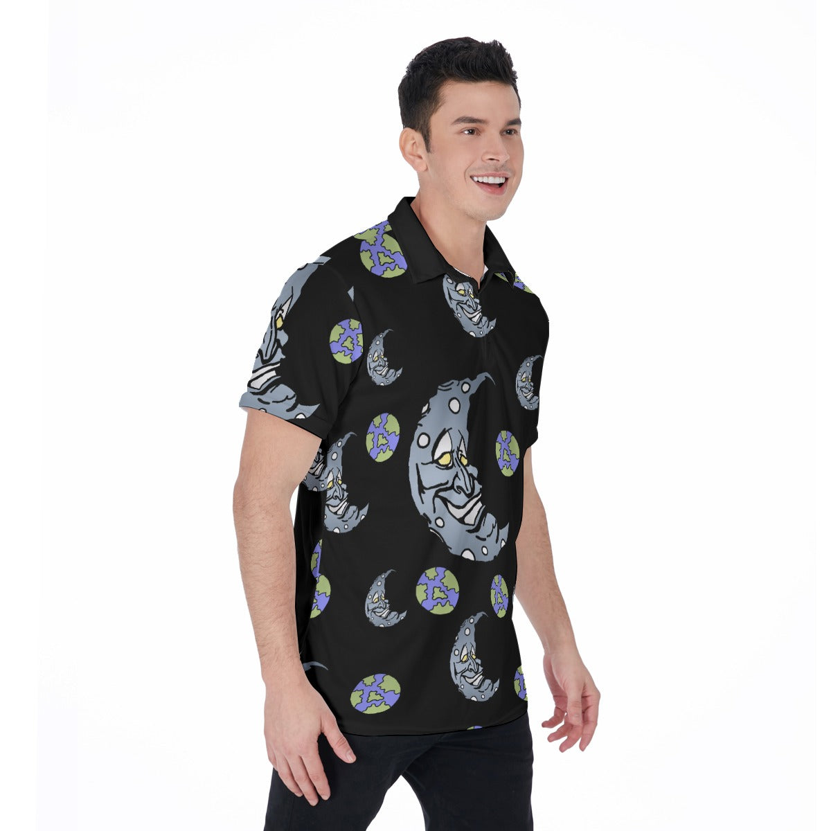 Silver Moon All-Over Print Men's Polo Shirt