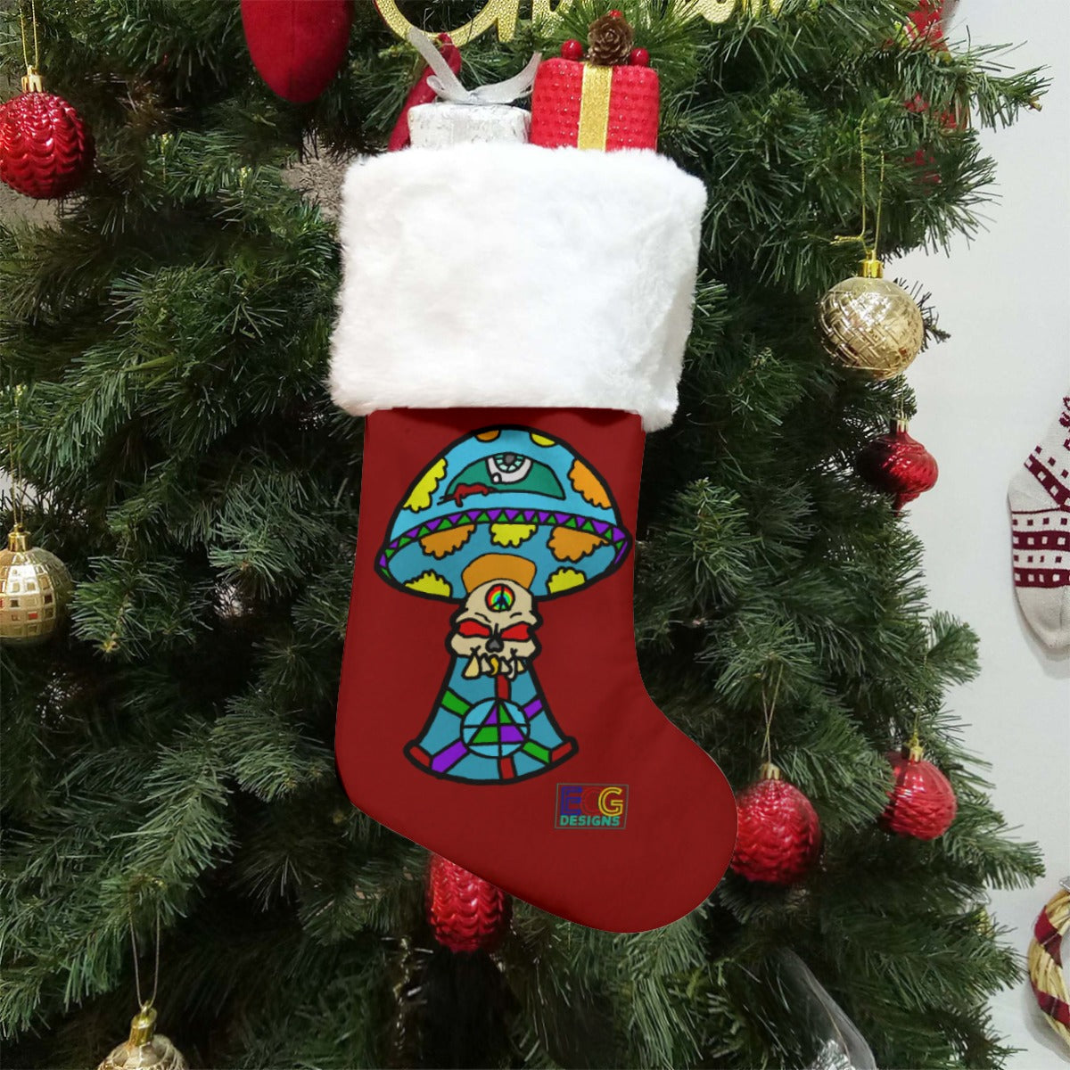 Skull Shroom Christmas Stocking (Red)