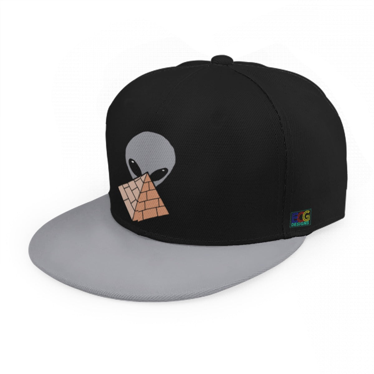 Gray Alien Pyramid Baseball Cap With Flat Brim (Gray)