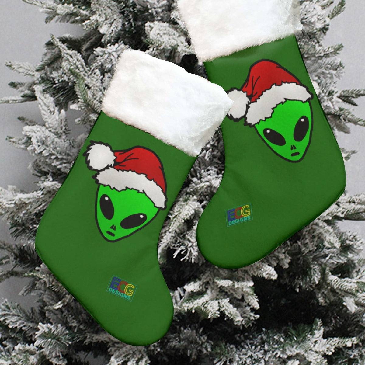 Santa Alien Christmas Stocking (Green)