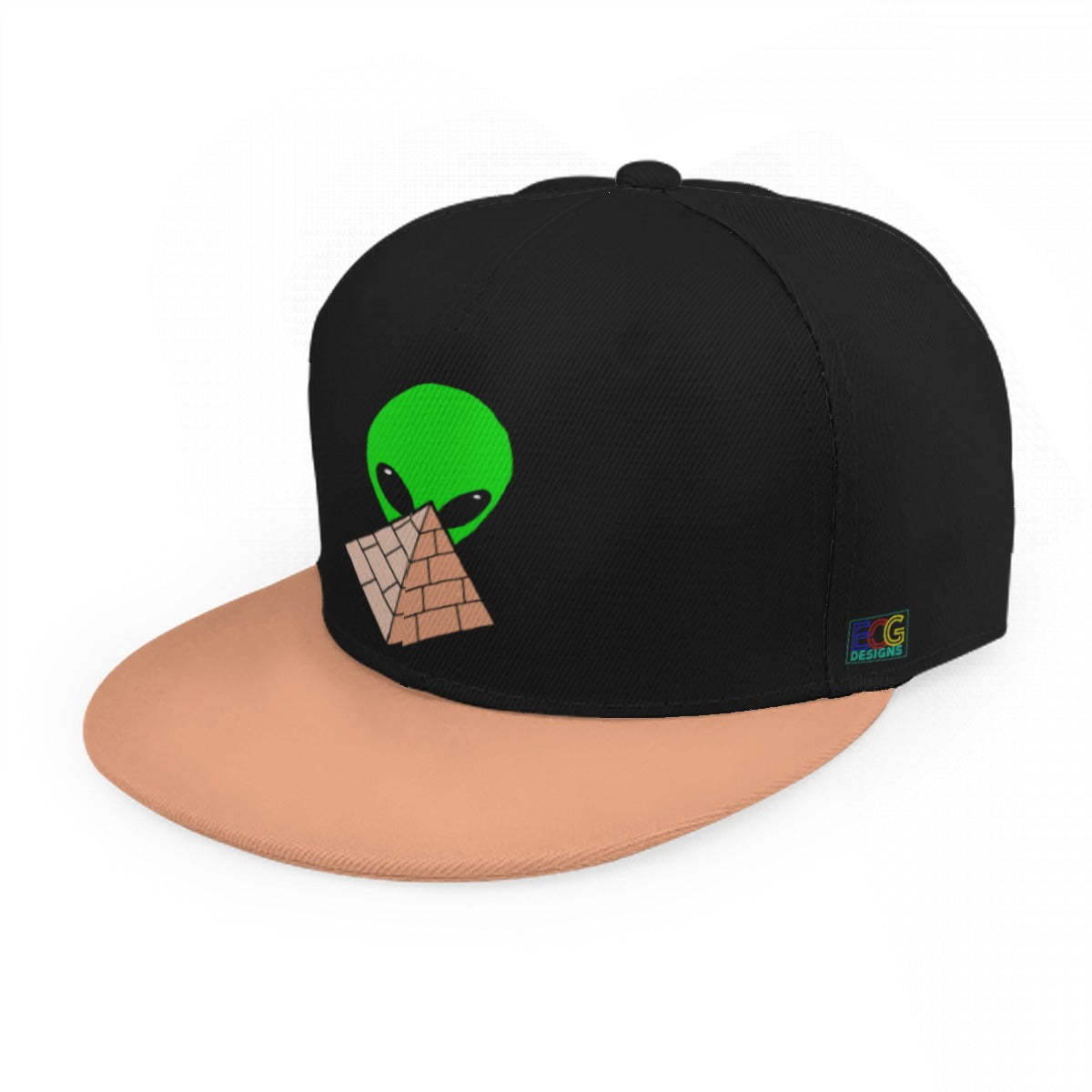 Green Alien Pyramid Baseball Cap With Flat Brim (Tan)