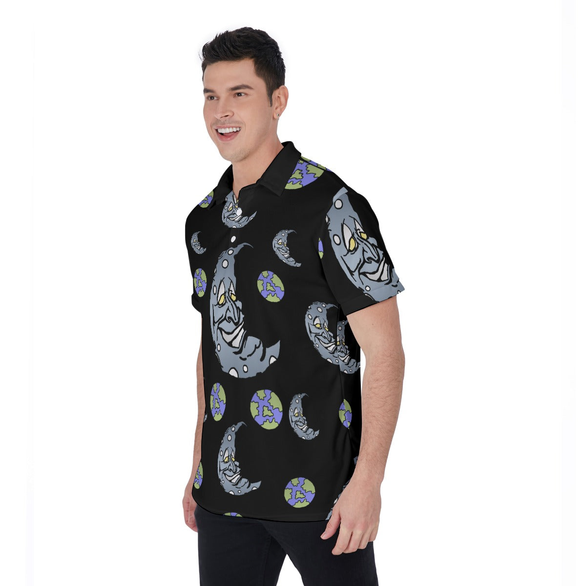 Silver Moon All-Over Print Men's Polo Shirt