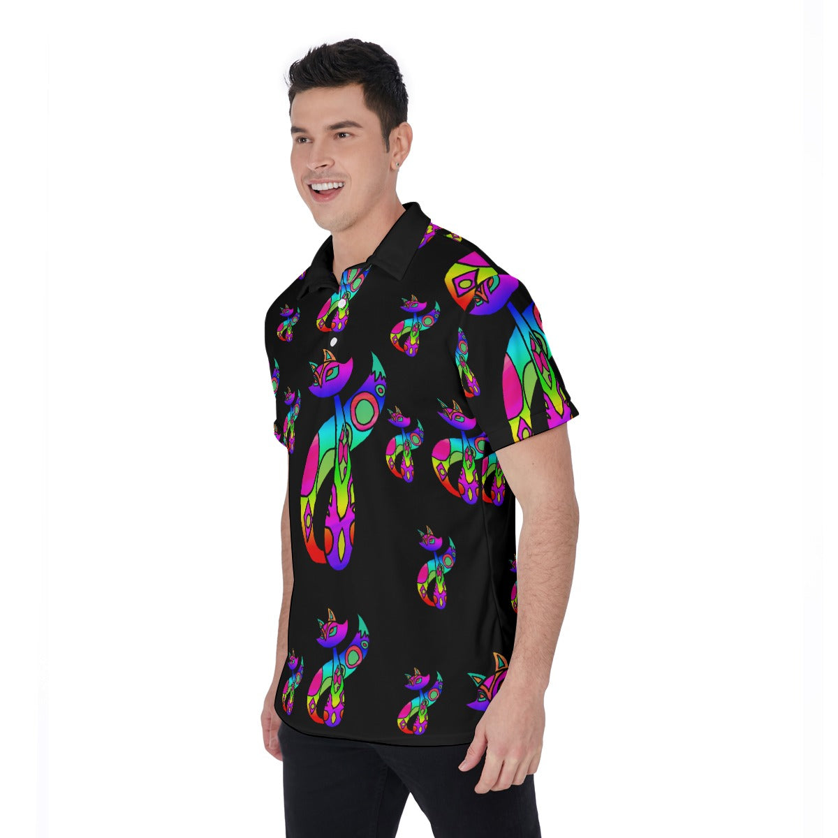 Rainbow Cat All-Over Print Men's Polo Shirt