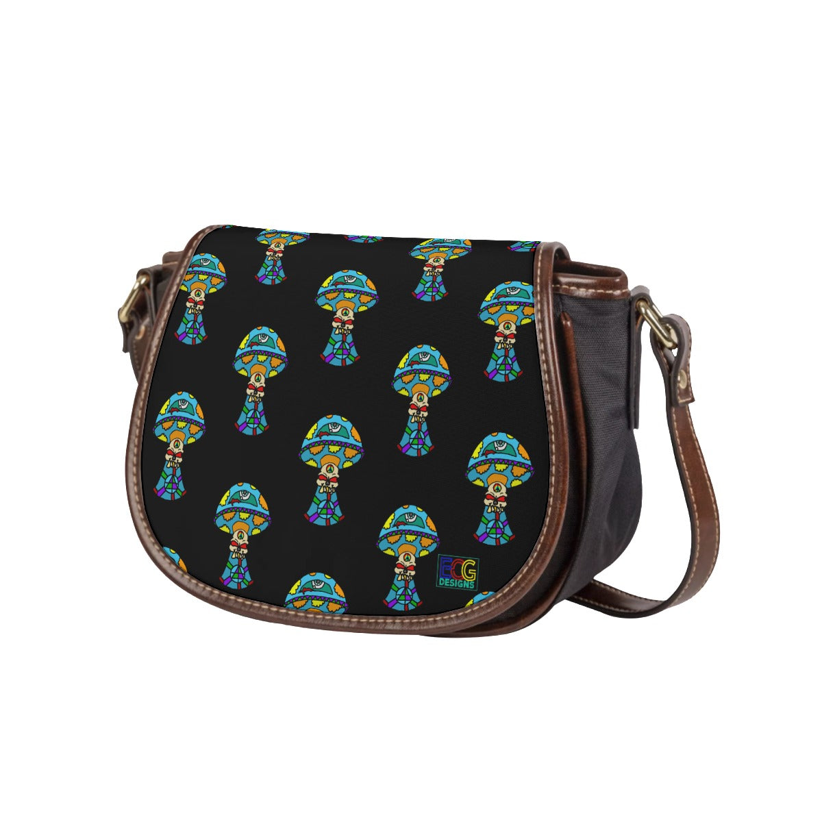 Multicolored Skull Shroom Tambourin Bag With Single Strap