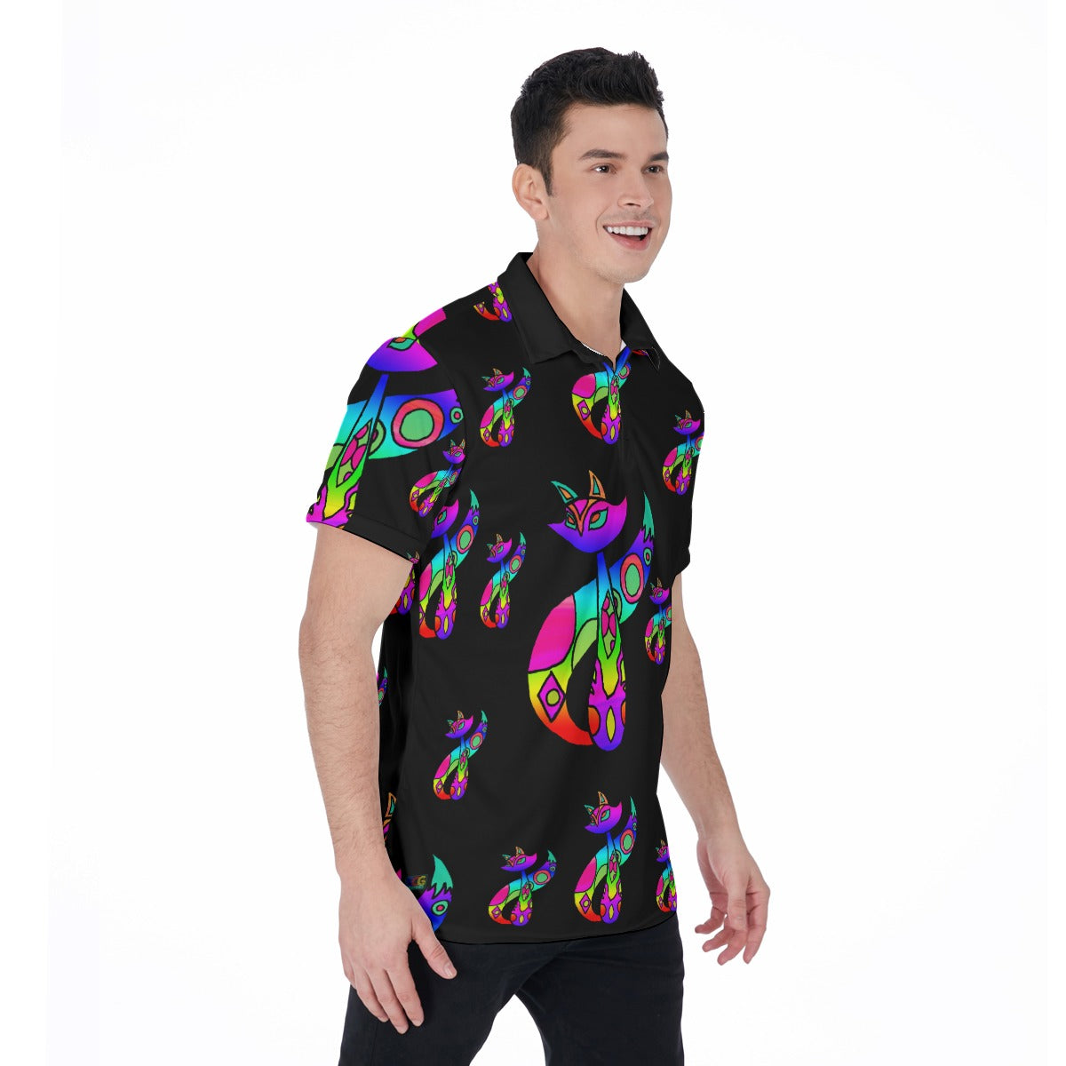 Rainbow Cat All-Over Print Men's Polo Shirt