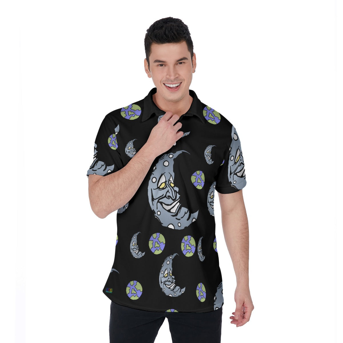 Silver Moon All-Over Print Men's Polo Shirt