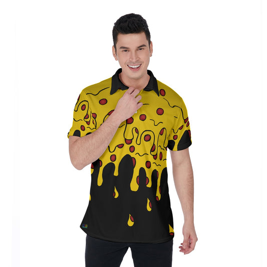 Cheesy Pizza Drip All-Over Print Men's Polo Shirt