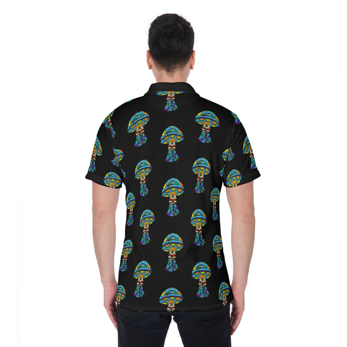 Multicolored Skull Shroom All-Over Print Men's Polo Shirt