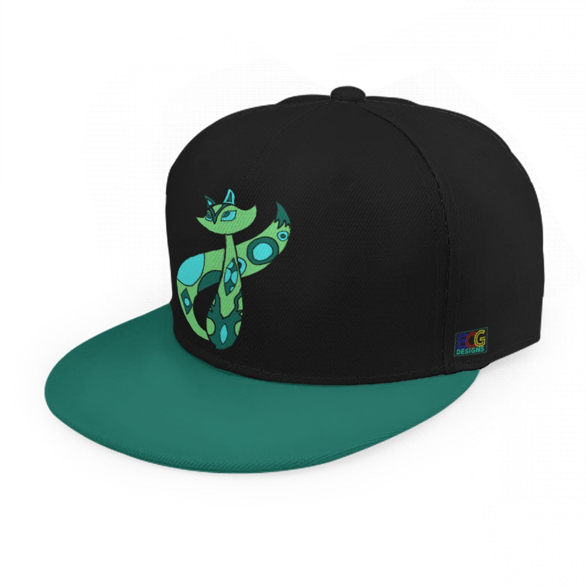 Green Cat Baseball Cap With Flat Brim