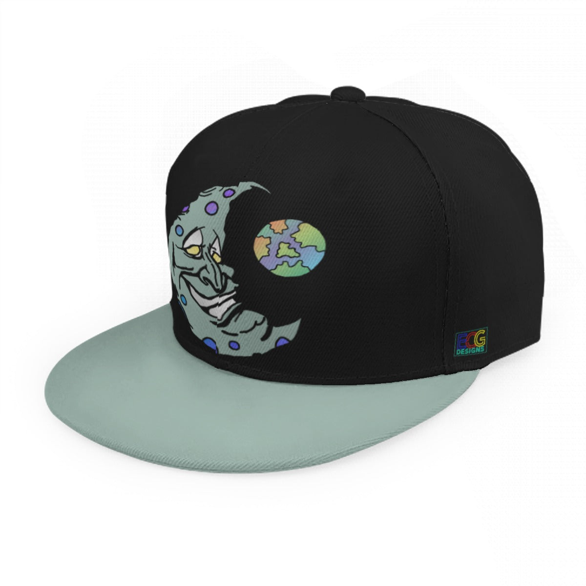 Green Moon Baseball Cap With Flat Brim