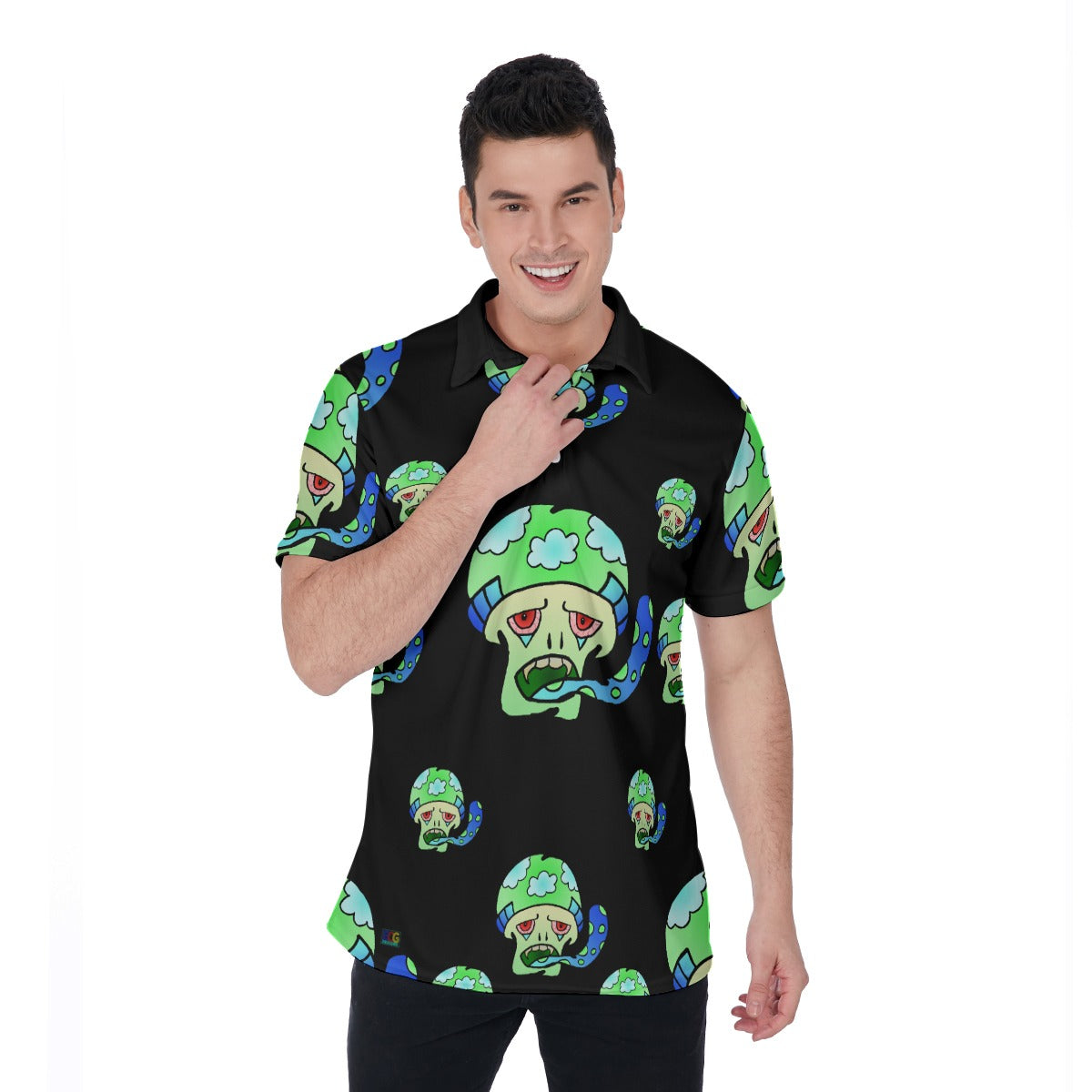 Green Shroom All-Over Print Men's Polo Shirt