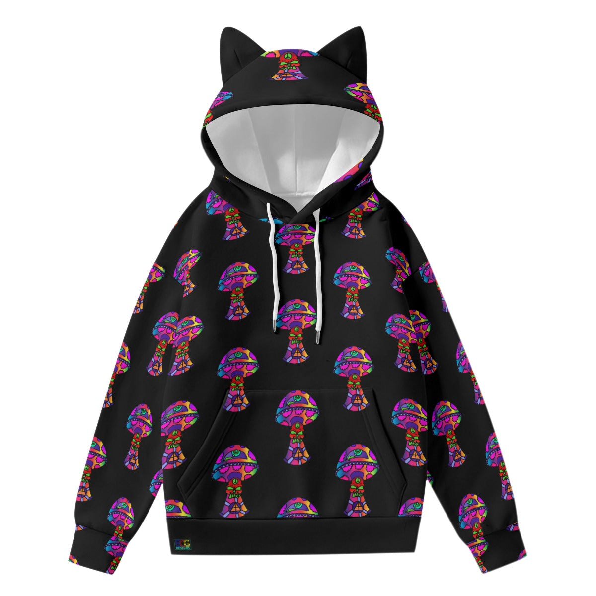 Rainbow Skull Shroom All-Over Print Women’s Hoodie With Decorative Ears