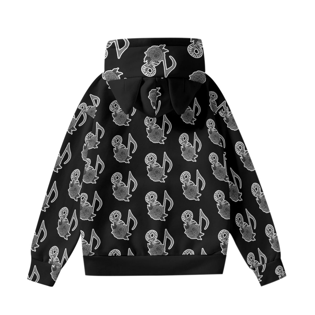 Musical Rose All-Over Print Women’s Hoodie With Decorative Ears