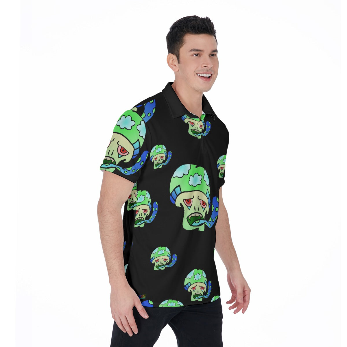 Green Shroom All-Over Print Men's Polo Shirt