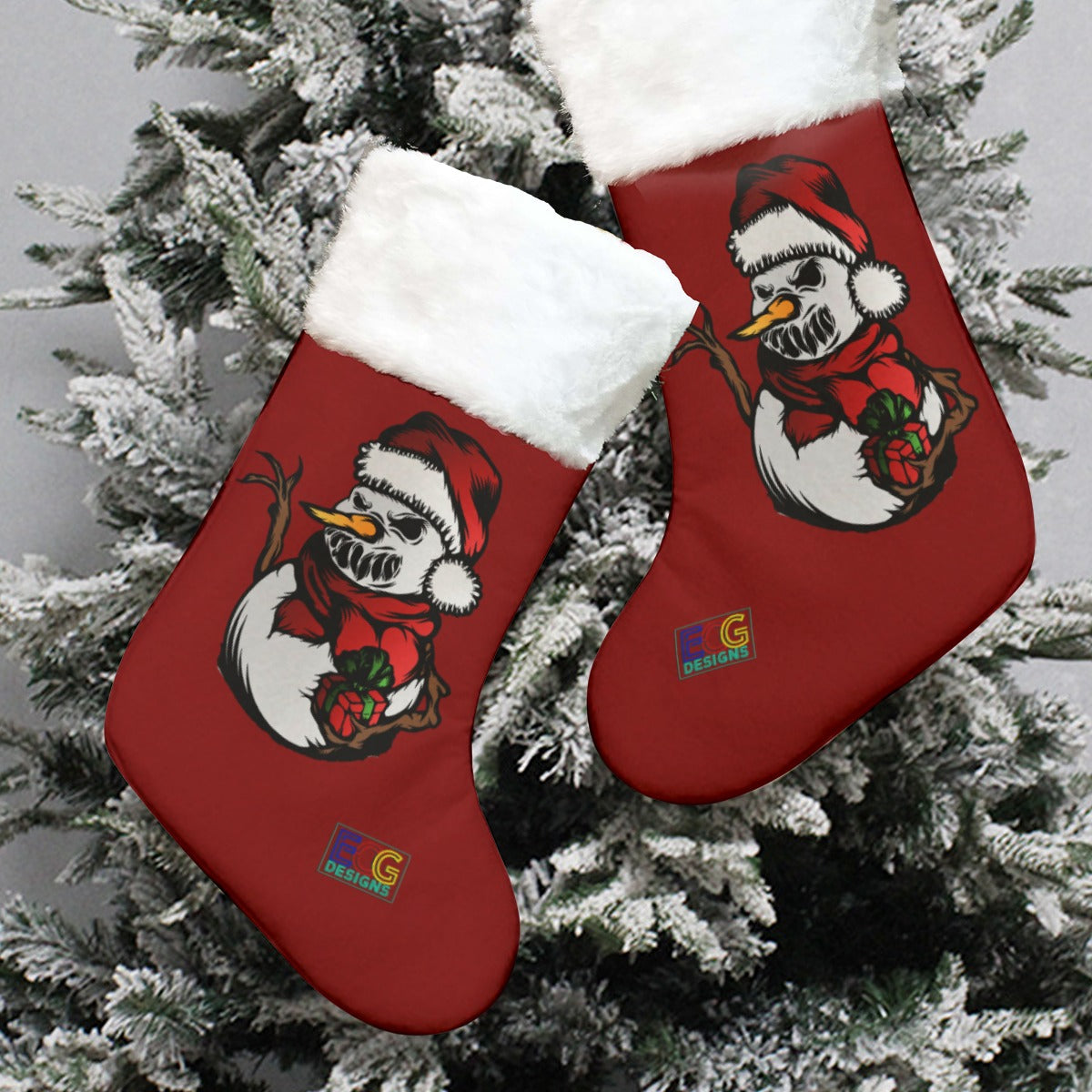 Evil Snowman All-Over Print Christmas Stocking (Red)