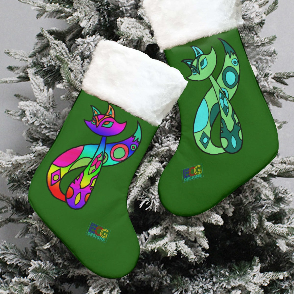 Cat Christmas Stocking (Green)