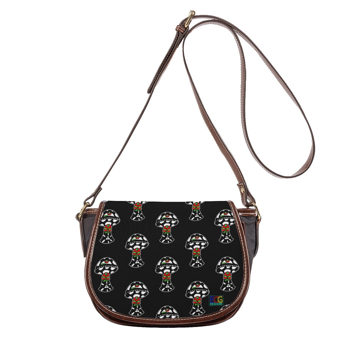 Black and White Skull Shroom Tambourin Bag With Single Strap