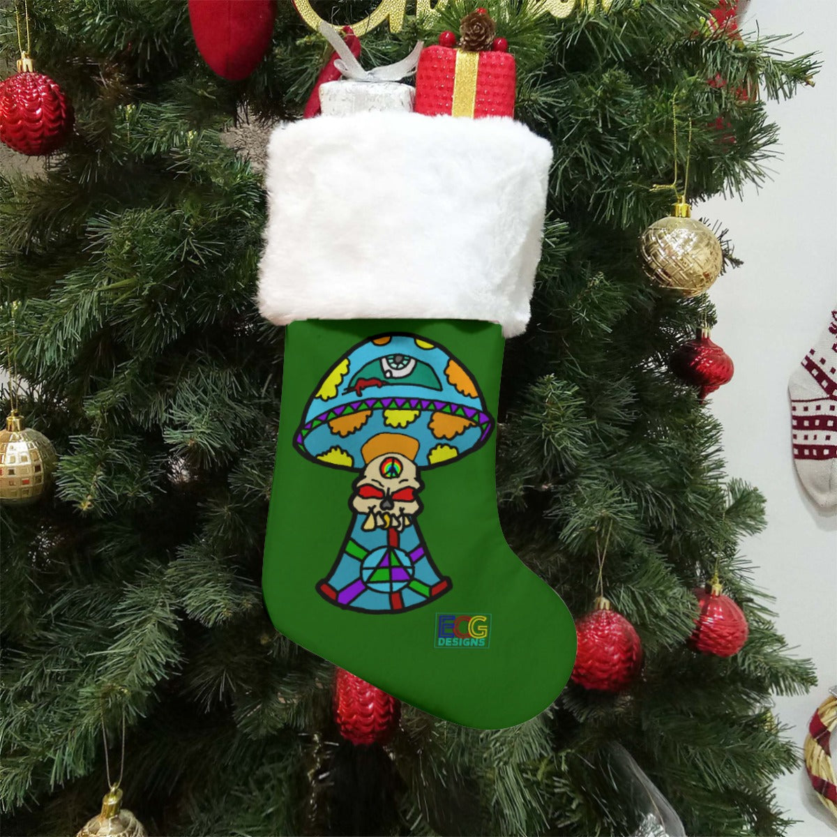 Skull Shroom Christmas Stocking (Green)