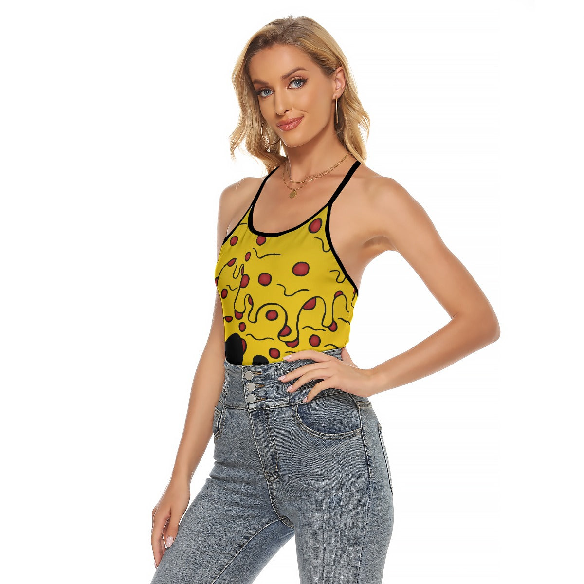 Cheesy Pizza Drip All-Over Print Women's Criss-Cross Open Back Tank Top