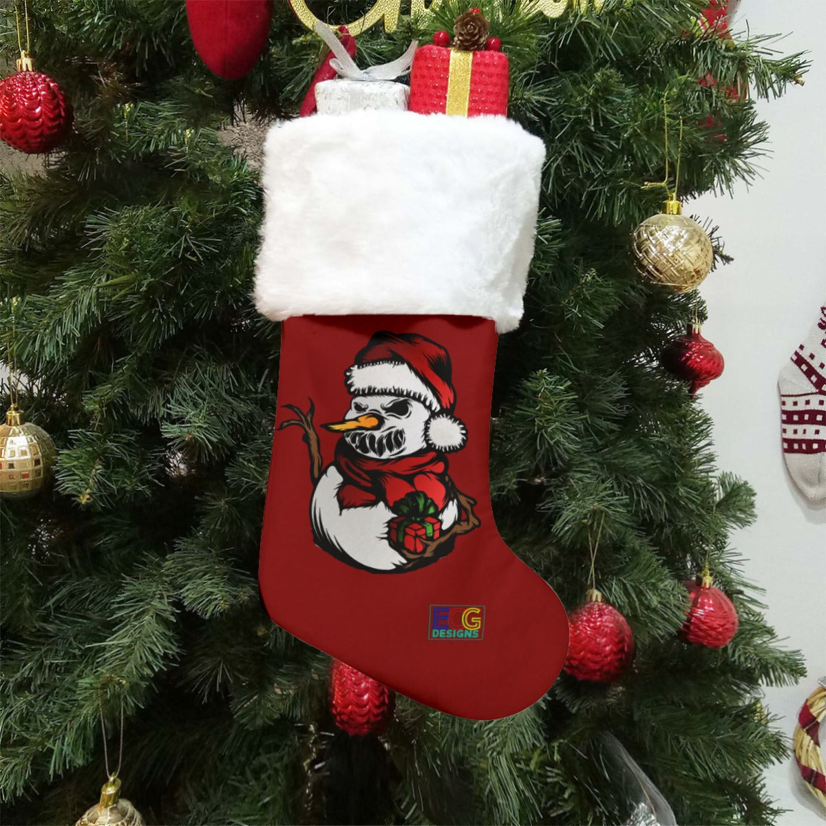 Evil Snowman All-Over Print Christmas Stocking (Red)