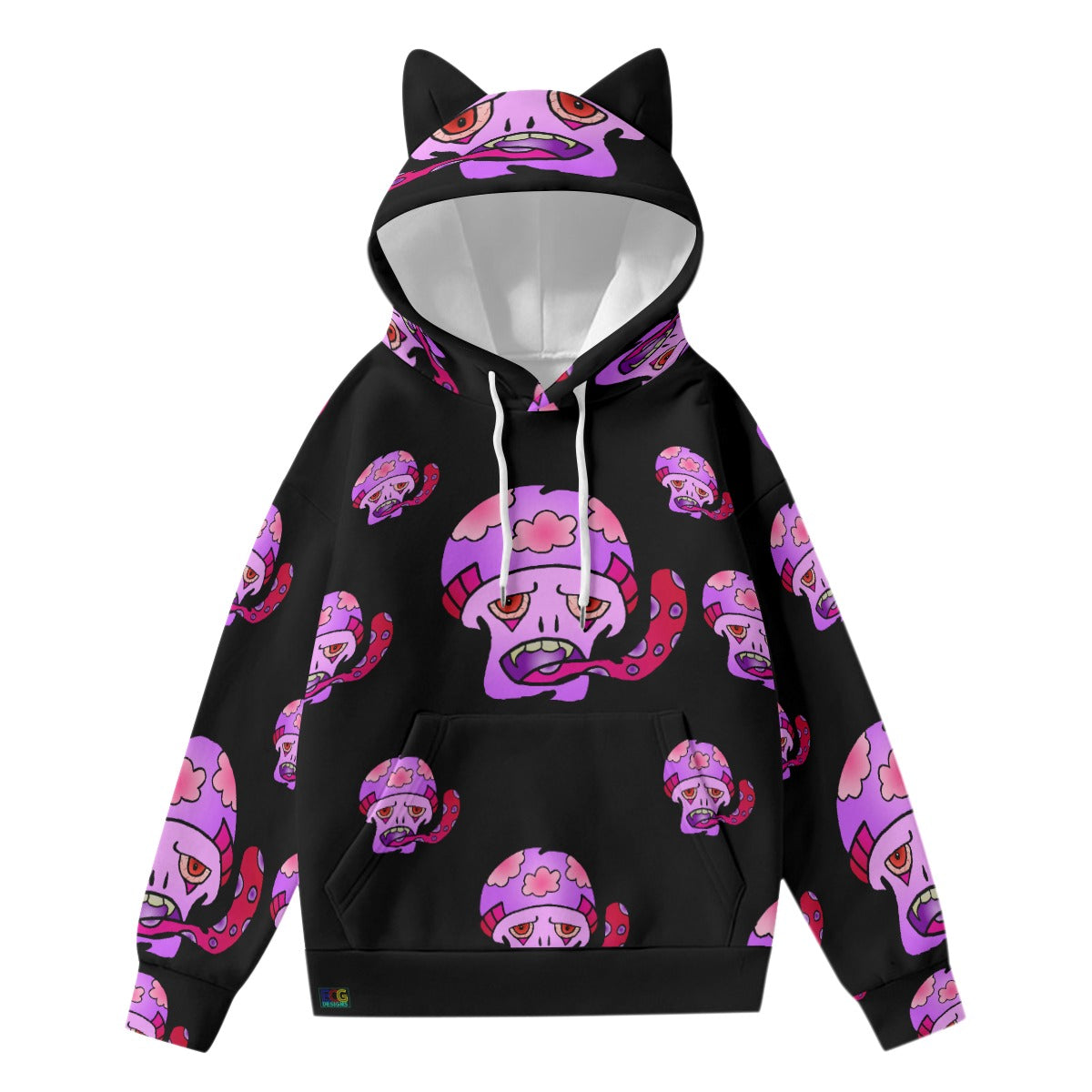 Pink Shroom All-Over Print Women’s Hoodie With Decorative Ears