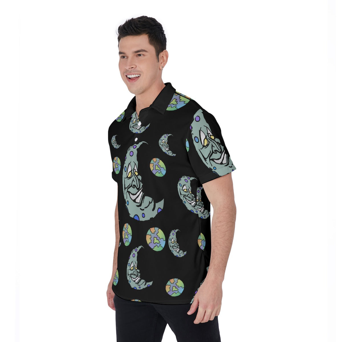 Green Moon All-Over Print Men's Polo Shirt