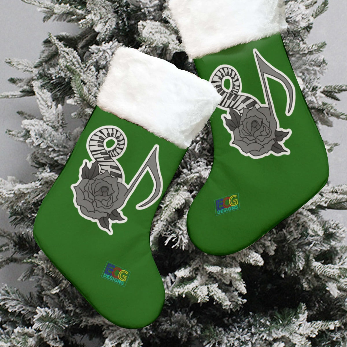 Musical Rose Christmas Stocking (Green)