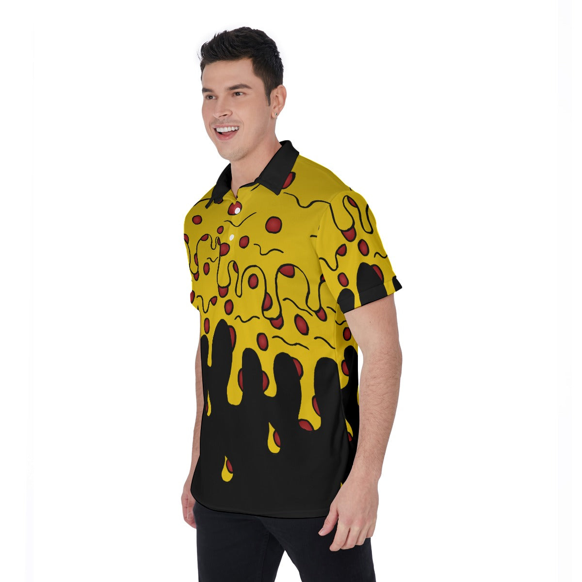 Cheesy Pizza Drip All-Over Print Men's Polo Shirt