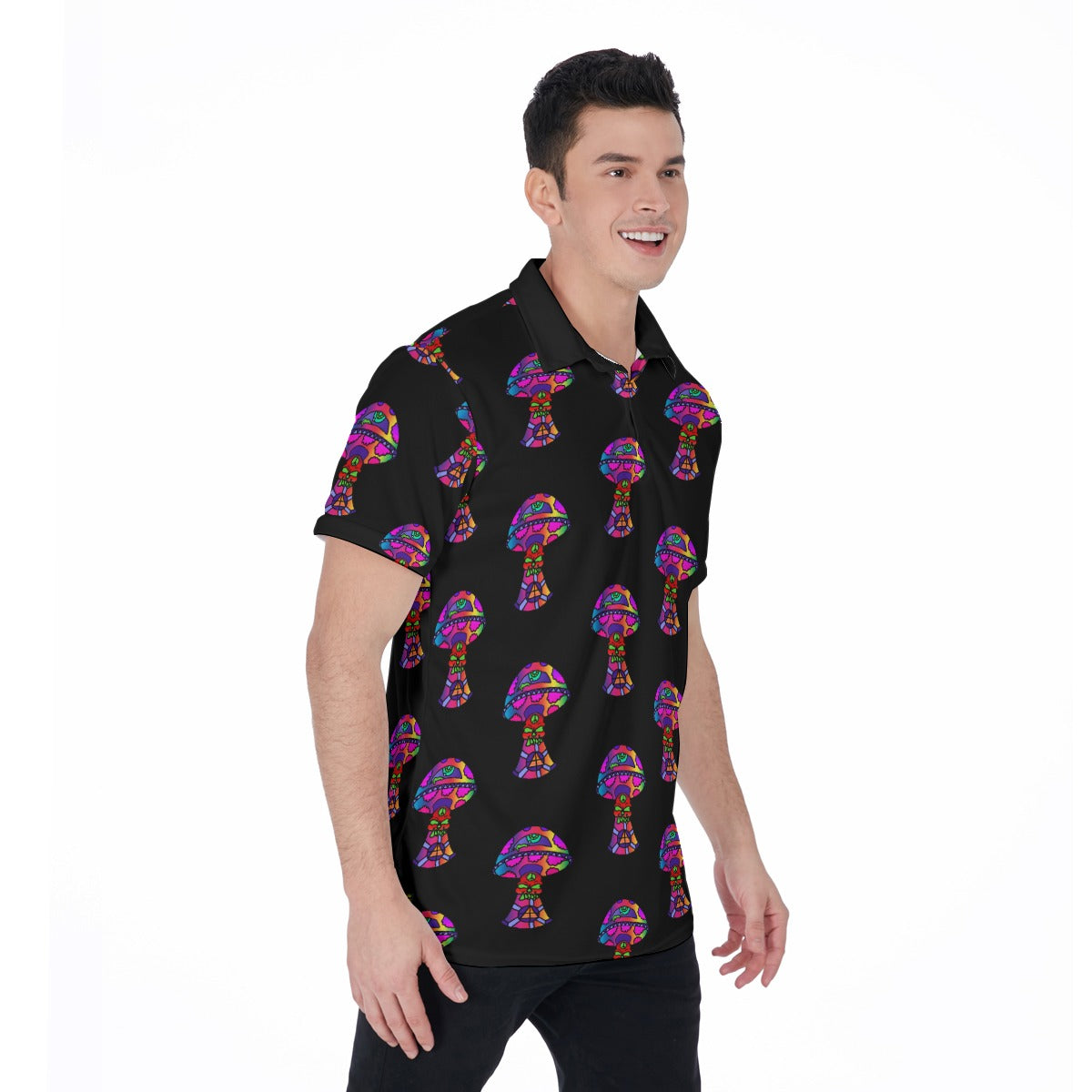 Rainbow Skull Shroom All-Over Print Men's Polo Shirt