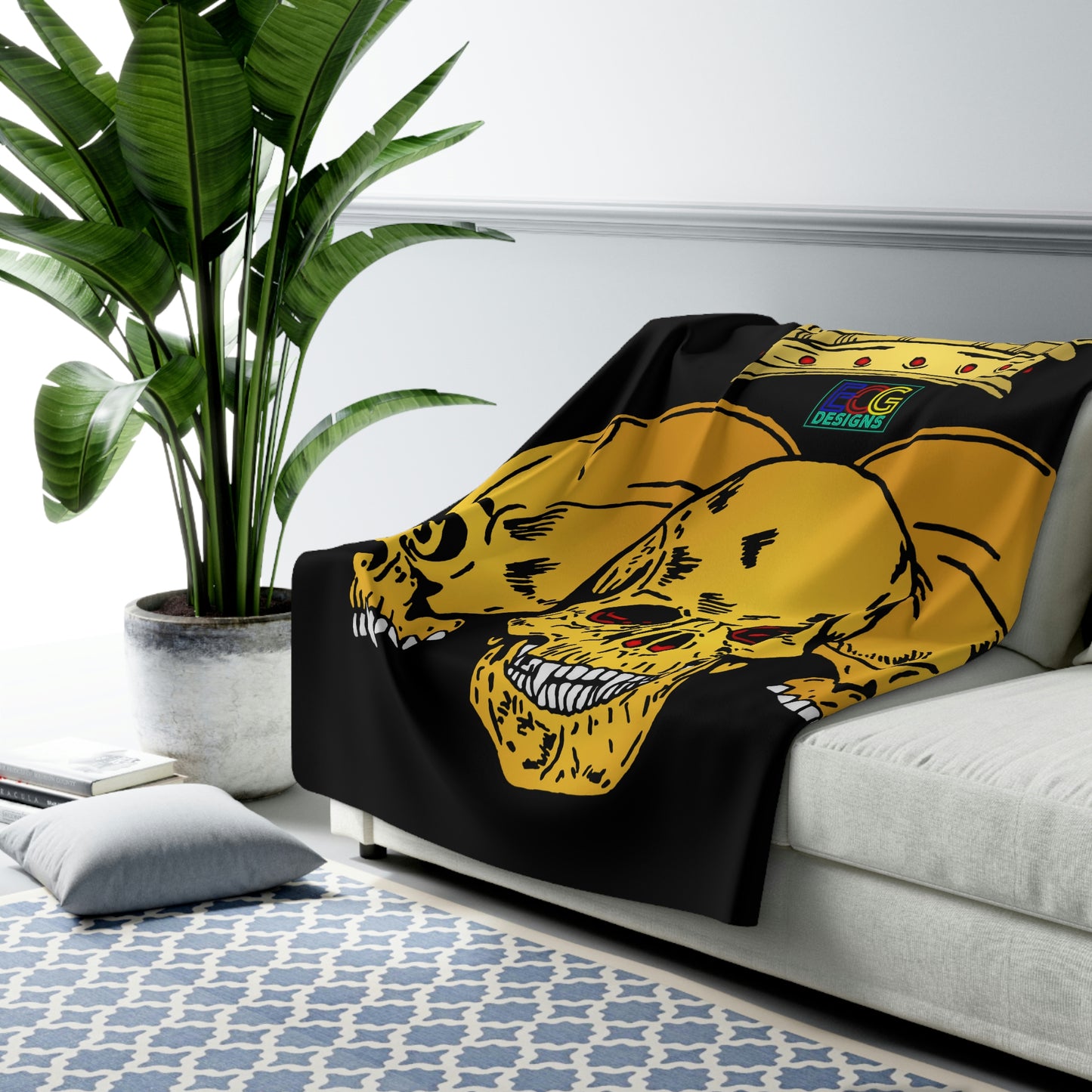 Triple Skull Crown Sherpa Fleece Blanket