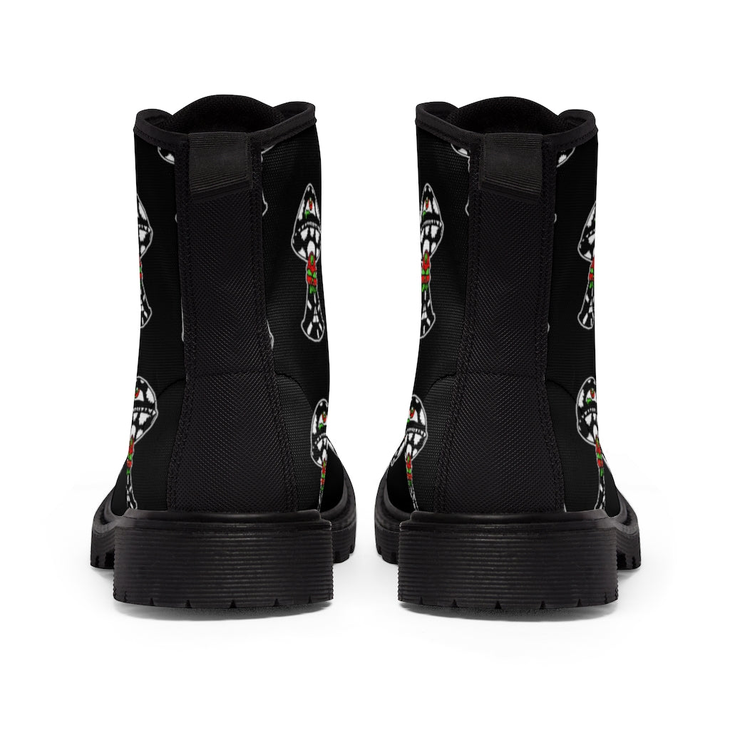 Black and White Skull Shroom Women's Canvas Boots