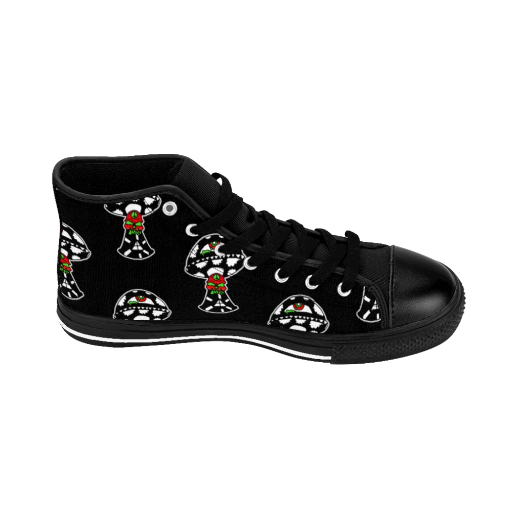 Black and White Skull Shroom Women's High-top Sneakers