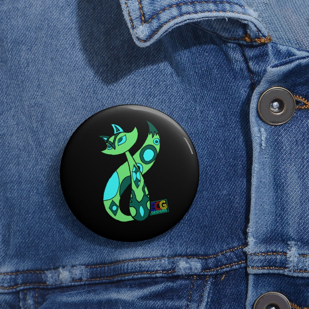 Green Cat Pin Buttons