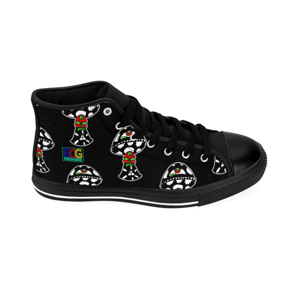 Black and White Skull Shroom Women's High-top Sneakers