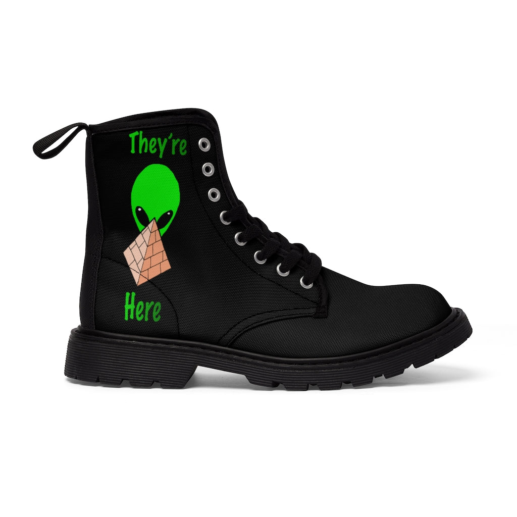 Green Alien Pyramid Men's Canvas Boots