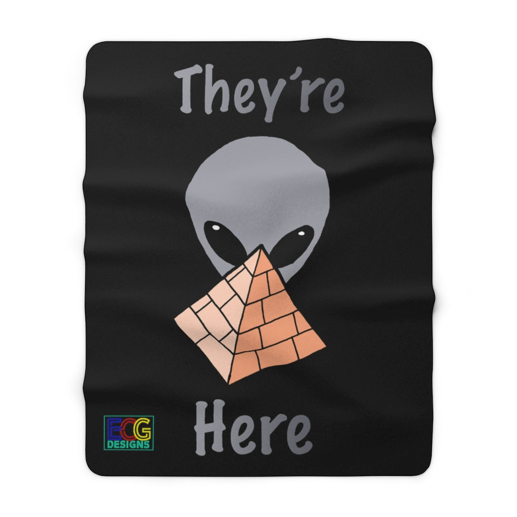 Gray Alien Pyramid Sherpa Fleece Blanket