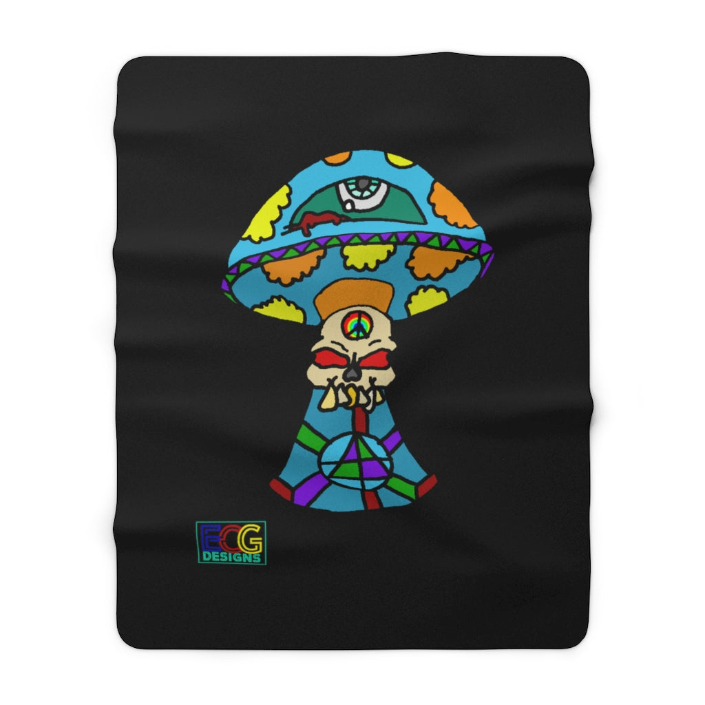 Multicolored Skull Shroom Sherpa Fleece Blanket