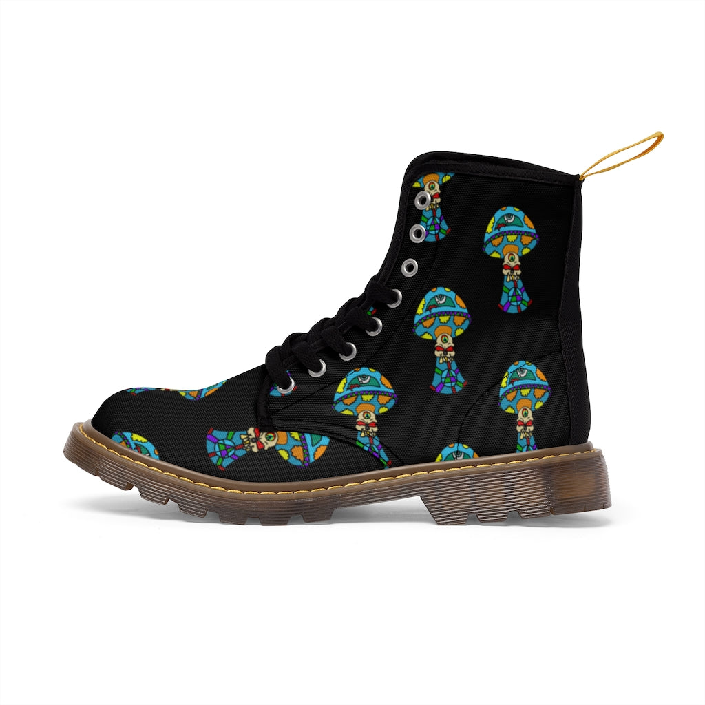 Multicolored Skull Shroom Men's Canvas Boots