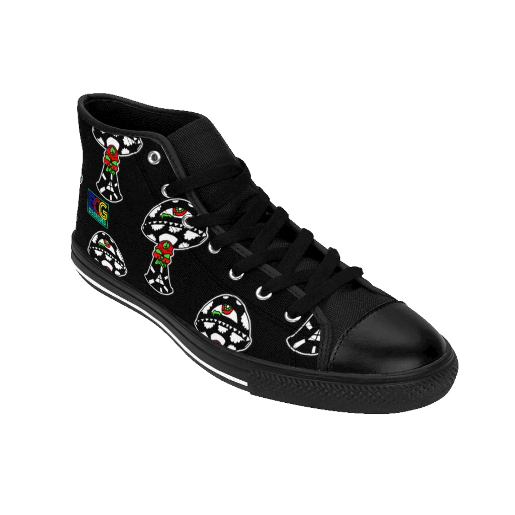 Black and White Skull Shroom Women's High-top Sneakers