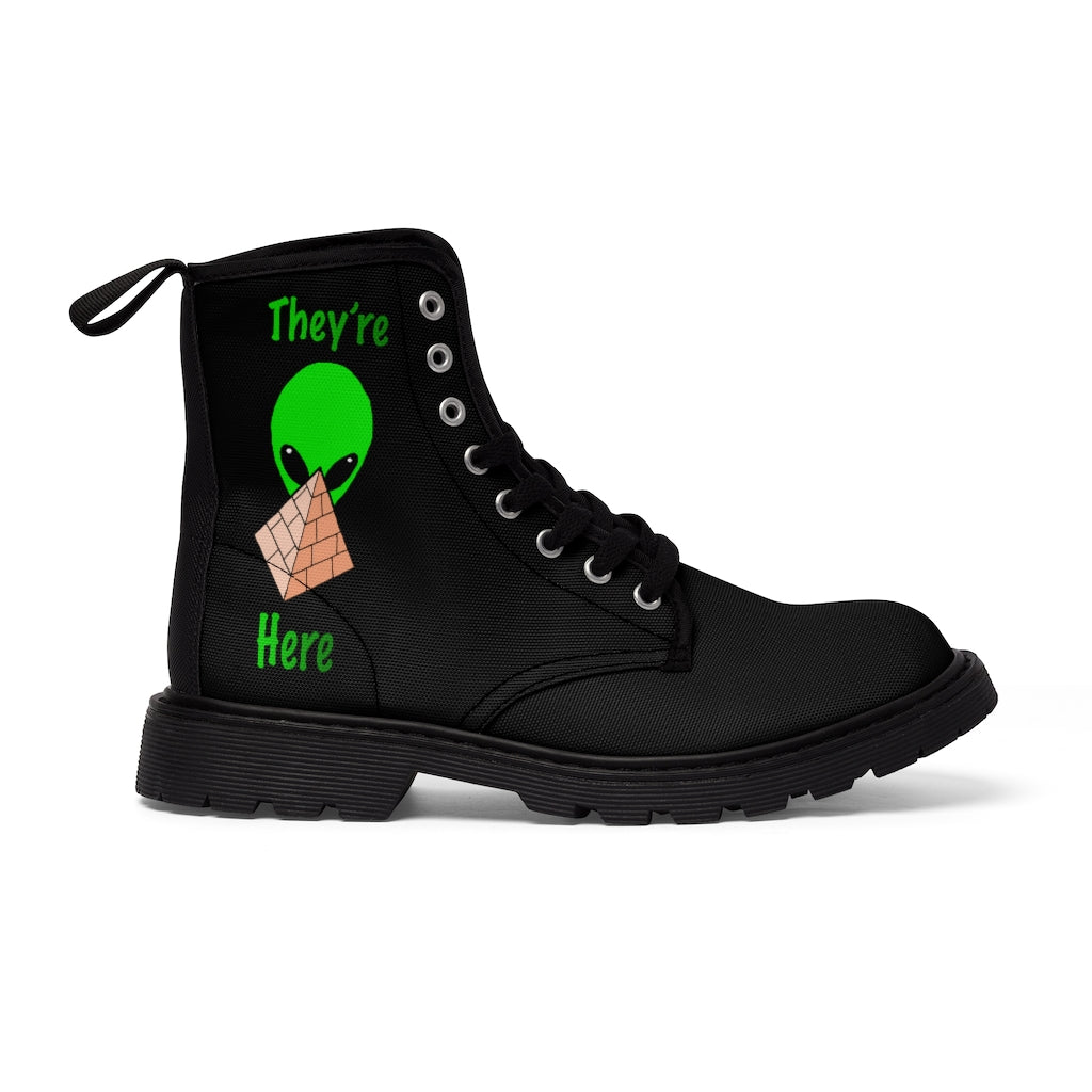 Green Alien Pyramid Women's Canvas Boots