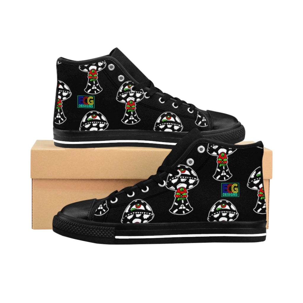 Black and White Skull Shroom Women's High-top Sneakers