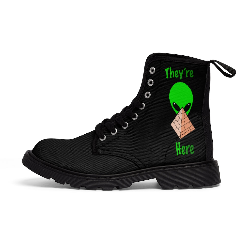 Green Alien Pyramid Women's Canvas Boots