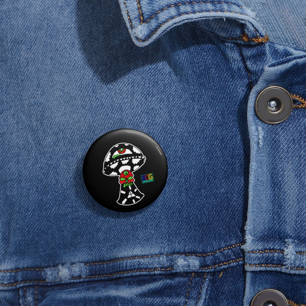 Black and White Skull Shroom Pin Buttons