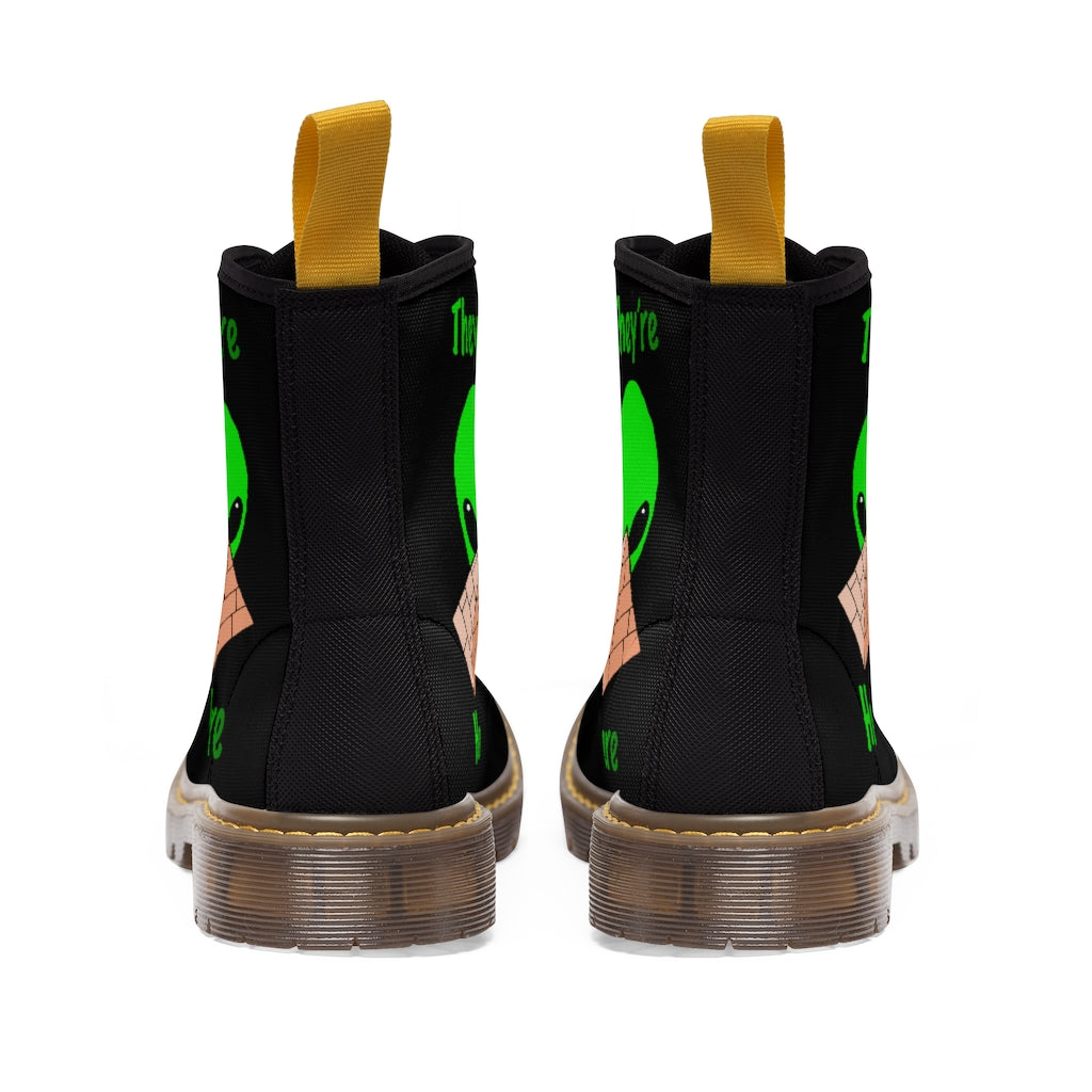 Green Alien Pyramid Women's Canvas Boots