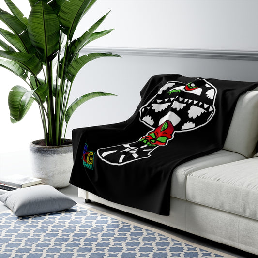 Black and White Skull Shroom Sherpa Fleece Blanket