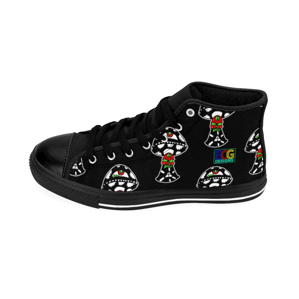 Black and White Skull Shroom Women's High-top Sneakers