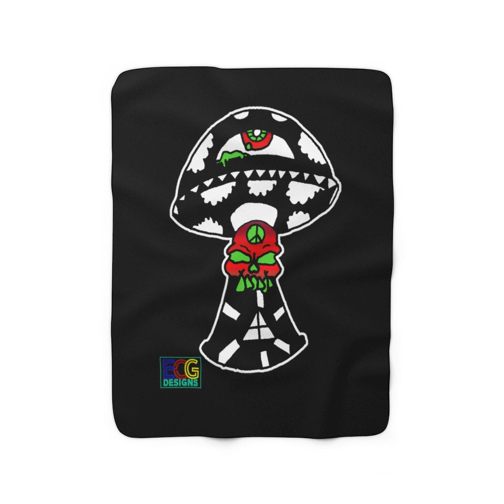 Black and White Skull Shroom Sherpa Fleece Blanket